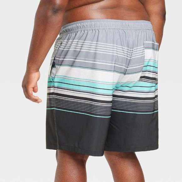 Men's Big & Tall 9" Striped Swim Shorts - Goodfellow & Co Charcoal Gray 3XL - Picture 3 of 8
